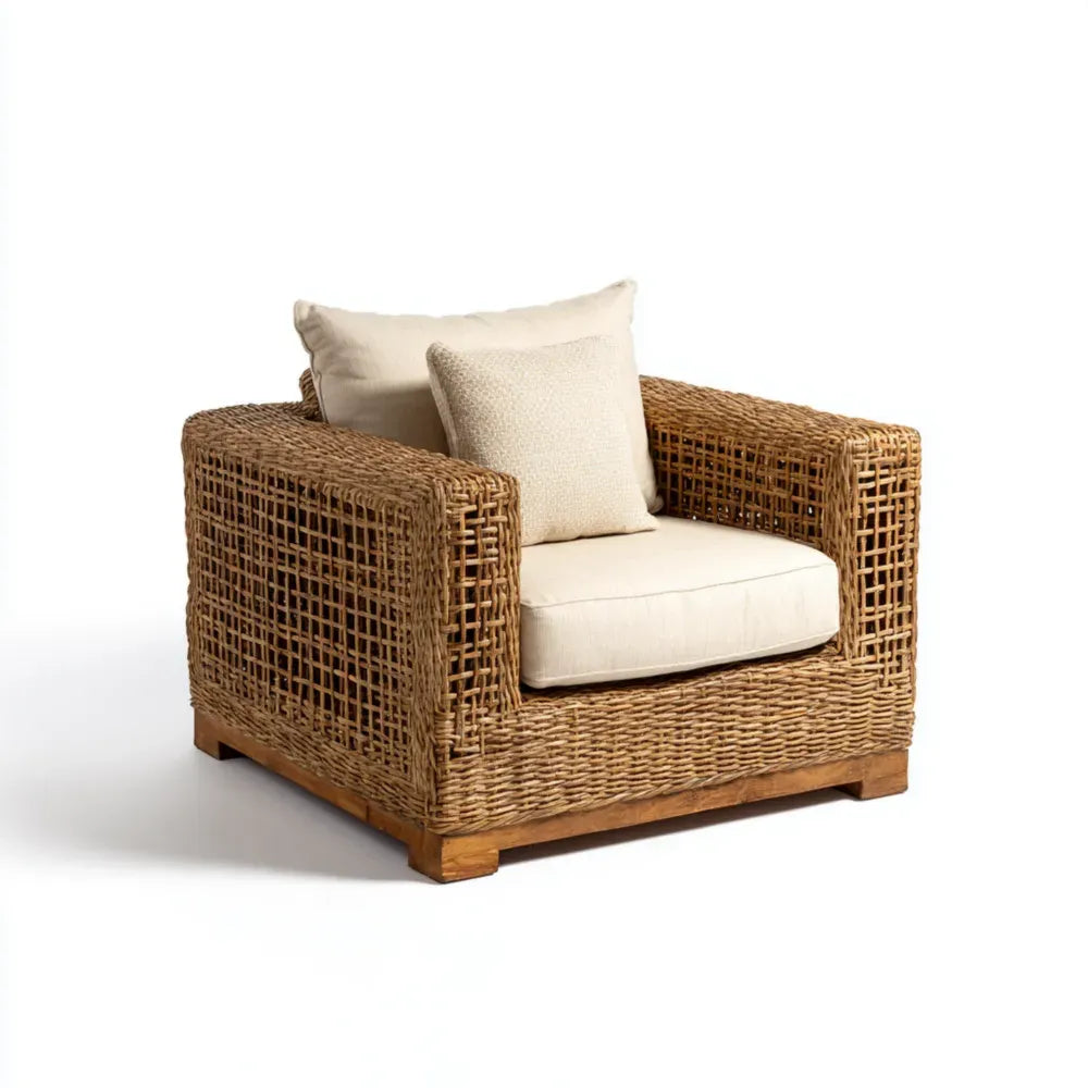 Outdoor Patio Lounge Chair - Wicker 90x85x70 cm - Beige Cushions - Contemporary Design