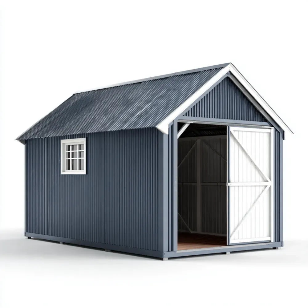 Metal Storage Shed Corrugated Steel 4x3x2.5m – Blue – Weather-Resistant
